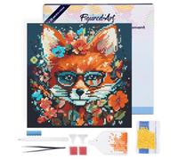 Figured'Art Mini Diamond Painting Kit completo con marco - 25x25cm Pintura de Diamante - Bastidor montado - diamantes redondos - Zorro Fantasía con Flores - 5D DIY Manualidades Creativas Adultos