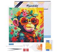 Figured'Art Mini Diamond Painting Kit completo con marco - 25x25cm Pintura de Diamante - Bastidor montado - diamantes redondos - Mono Fantasía con Flores - 5D DIY Manualidades Creativas Adultos
