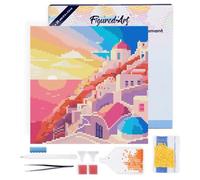 Figured'Art Mini Diamond Painting Kit completo con marco - 25x25cm Pintura de Diamante - Bastidor montado - diamantes redondos - Atardecer en Santorini - 5D DIY Manualidades Creativas Adultos