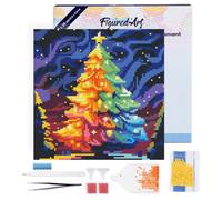 Figured'Art Mini Diamond Painting Kit completo con marco - 25x25cm Pintura de Diamante - Bastidor montado - diamantes redondos - Árbol de Navidad Colorido - 5D DIY Manualidades Creativas Adultos