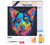 Figured'Art Mini Diamond Painting Kit completo con marco - 25x25cm Pintura de Diamante - Bastidor montado - diamantes redondos - Arte Pop Abstracto de Perro Neón - 5D DIY Manualidades Creativas