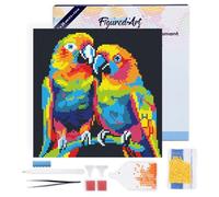 Figured'Art Mini Diamond Painting Kit completo con marco - 25x25cm Pintura de Diamante - Bastidor montado - diamantes redondos - Arte Pop Abstracto de Loros - 5D DIY Manualidades Creativas Adultos