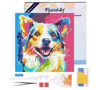 Figured'Art Mini Diamond Painting Kit completo con marco - 25x25cm Pintura de Diamante - Bastidor montado - diamantes redondos - Arte Pop Abstracto de Perro - 5D DIY Manualidades Creativas Adultos