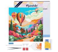 Figured'Art Mini Diamond Painting Kit completo con marco - 25x25cm Pintura de Diamante - Bastidor montado - diamantes redondos - Globos sobre el Valle - 5D DIY Manualidades Creativas Adultos