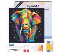 Figured'Art Mini Diamond Painting Kit completo con marco - 25x25cm Pintura de Diamante - Bastidor montado - diamantes redondos - Arte Pop Abstracto de Elefante - 5D DIY Manualidades Creativas Adultos