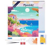 Figured'Art Mini Diamond Painting Kit completo con marco - 25x25cm Pintura de Diamante - Bastidor montado - diamantes redondos - Riviera Francesa Colorida - 5D DIY Manualidades Creativas Adultos