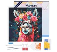 Figured'Art Mini Diamond Painting Kit completo con marco - 25x25cm Pintura de Diamante - Bastidor montado - diamantes redondos - Llama Fantasía con Flores - 5D DIY Manualidades Creativas Adultos