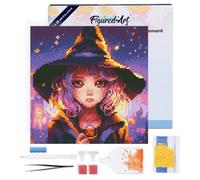 Figured'Art Mini Diamond Painting Kit completo con marco - 25x25cm Pintura de Diamante - Bastidor montado - diamantes redondos - Pequeña Bruja Encantadora - 5D DIY Manualidades Creativas Adultos