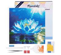 Figured'Art Mini Diamond Painting Kit completo con marco - 25x25cm Pintura de Diamante - Bastidor montado - diamantes redondos - Loto Blanco Brillante - 5D DIY Manualidades Creativas Adultos