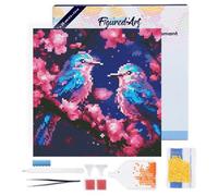 Figured'Art Mini Diamond Painting Kit completo con marco - 25x25cm Pintura de Diamante - Bastidor montado - diamantes redondos - Pajaritos Azules Resplandecientes - 5D DIY Manualidades Creativas