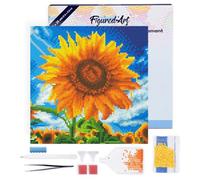 Figured'Art Mini Diamond Painting Kit completo con marco - 25x25cm Pintura de Diamante - Bastidor montado - diamantes redondos - Girasol Besado por el Sol - 5D DIY Manualidades Creativas Adultos