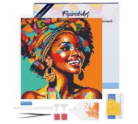 Figured'Art Mini Diamond Painting Kit completo con marco - 25x25cm Pintura de Diamante - Bastidor montado - diamantes redondos - Reina Africana Pop Art - 5D DIY Manualidades Creativas Adultos