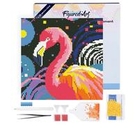 Figured'Art Mini Diamond Painting Kit completo con marco - 25x25cm Pintura de Diamante - Bastidor montado - diamantes redondos - Arte Pop Abstracto de Flamenco - 5D DIY Manualidades Creativas Adultos