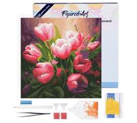 Figured'Art Mini Diamond Painting Kit completo con marco - 25x25cm Pintura de Diamante - Bastidor montado - diamantes redondos - Bonitos Tulipanes Rosados - 5D DIY Manualidades Creativas Adultos