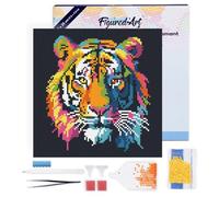 Figured'Art Mini Diamond Painting Kit completo con marco - 25x25cm Pintura de Diamante - Bastidor montado - diamantes redondos - Arte Pop Abstracto de Tigre - 5D DIY Manualidades Creativas Adultos