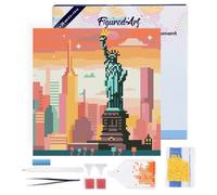 Figured'Art Mini Diamond Painting Kit completo con marco - 25x25cm Pintura de Diamante - Bastidor montado - diamantes redondos - Horizonte Luminoso de Nueva York - 5D DIY Manualidades Creativas