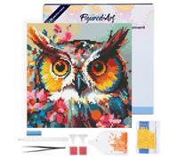Figured'Art Mini Diamond Painting Kit completo con marco - 25x25cm Pintura de Diamante - Bastidor montado - diamantes redondos - Búho Fantasía con Flores - 5D DIY Manualidades Creativas Adultos