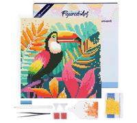 Figured'Art Mini Diamond Painting Kit completo con marco - Cuadro 25x25cm de Pintura de Diamante - Bastidor montado - diamantes redondos - Tucán Tropical - 5D DIY Manualidades Creativas Adultos