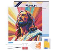 Figured'Art Mini Diamond Painting Kit completo con marco - Cuadro 25x25cm de Pintura de Diamante - Bastidor montado - diamantes de imitación redondos - Jesús radiante - 5D DIY