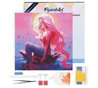 Figured'Art Mini Diamond Painting Kit completo con marco - Cuadro 25x25cm de Pintura de Diamante - Bastidor montado - diamantes redondos - Sirena Rosa - 5D DIY Manualidades Creativas Adultos