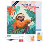Figured'Art Mini Diamond Painting Kit completo con marco - Cuadro 25x25cm de Pintura de Diamante - Bastidor montado - diamantes redondos - Perezoso Tropical - 5D DIY Manualidades Creativas Adultos