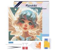 Figured'Art Mini Diamond Painting Kit completo con marco - Cuadro 25x25cm de Pintura de Diamante - Bastidor montado - diamantes redondos - Dulce Pequeño Ángel - 5D DIY Manualidades Creativas Adultos