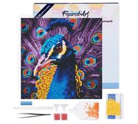 Figured'Art Mini Diamond Painting Kit completo con marco - Cuadro 25x25cm de Pintura de Diamante - Bastidor montado - diamantes redondos - Pavo Real Elegante - 5D DIY Manualidades Creativas Adultos
