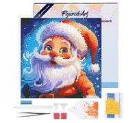 Figured'Art Mini Diamond Painting Kit completo con marco - Cuadro 25x25cm de Pintura de Diamante - Bastidor montado - diamantes redondos - Santa Sonriente - 5D DIY Manualidades Creativas Adultos