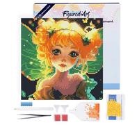 Figured'Art Mini Diamond Painting Kit completo con marco - Cuadro 25x25cm de Pintura de Diamante - Bastidor montado - diamantes redondos - Hada Pequeña Bonita - 5D DIY Manualidades Creativas Adultos
