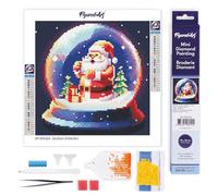 Figured'Art Mini Diamond Painting Kit completo - Cuadro 25x25cm de Pintura de Diamante - Lienzo entero enrollado con diamantes de imitación redondos - Santa en Bola de Nieve - 5D DIY