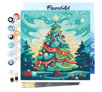 Figured'Art Mini Pintar por Números 20x20cm con marco para Adultos Árbol de Navidad Abstracto - Manualidades con pintura acrílica - Kit Cuadro DIY completo