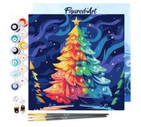 Figured'Art Mini Pintar por Números 20x20cm con marco para Adultos Árbol de Navidad Colorido - Manualidades con pintura acrílica - Kit Cuadro DIY completo