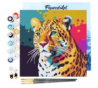 Figured'Art Mini Pintar por Números 20x20cm con marco para Adultos Arte Pop Abstracto de Leopardo - Manualidades con pintura acrílica - Kit Cuadro DIY completo