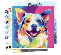 Figured'Art Mini Pintar por Números 20x20cm con marco para Adultos Arte Pop Abstracto de Perro - Manualidades con pintura acrílica - Kit Cuadro DIY completo