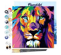Figured'Art Mini Pintar por Números 20x20cm con marco para Adultos Arte pop león - Manualidades con pintura acrílica - Kit Cuadro DIY completo
