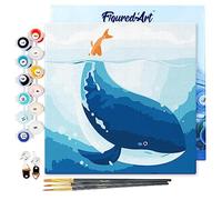 Figured'Art Mini Pintar por Números 20x20cm con marco para Adultos Ballena azul - Manualidades con pintura acrílica - Kit Cuadro DIY completo
