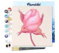 Figured'Art Mini Pintar por Números 20x20cm con marco para Adultos Capullo de rosa - Manualidades con pintura acrílica - Kit Cuadro DIY completo