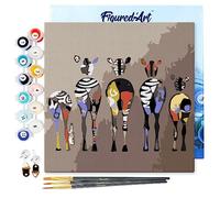 Figured'Art Mini Pintar por Números 20x20cm con marco para Adultos Cebras por detrás - Manualidades con pintura acrílica - Kit Cuadro DIY completo