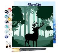 Figured'Art Mini Pintar por Números 20x20cm con marco para Adultos Ciervos alerta - Manualidades con pintura acrílica - Kit Cuadro DIY completo