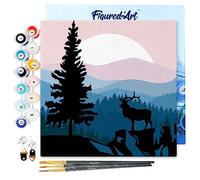 Figured'Art Mini Pintar por Números 20x20cm con marco para Adultos Ciervos y paisajes majestuosos - Manualidades con pintura acrílica - Kit Cuadro DIY completo