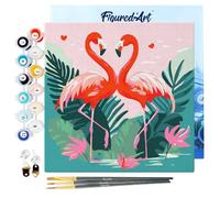 Figured'Art Mini Pintar por Números 20x20cm con marco para Adultos Flamencos Tropicales - Manualidades con pintura acrílica - Kit Cuadro DIY completo