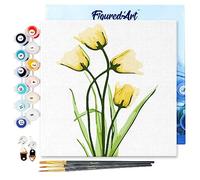 Figured'Art Mini Pintar por Números 20x20cm con marco para Adultos Flores bonitas y amarillas - Manualidades con pintura acrílica - Kit Cuadro DIY completo