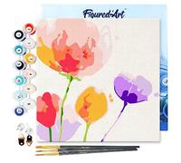 Figured'Art Mini Pintar por Números 20x20cm con marco para Adultos Flores de color - Manualidades con pintura acrílica - Kit Cuadro DIY completo