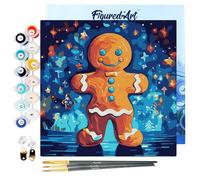 Figured'Art Mini Pintar por Números 20x20cm con marco para Adultos Hombre de pan de jengibre - Manualidades con pintura acrílica - Kit Cuadro DIY completo