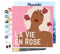Figured'Art Mini Pintar por Números 20x20cm con marco para Adultos La vida en rosa - Manualidades con pintura acrílica - Kit Cuadro DIY completo