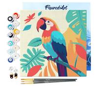 Figured'Art Mini Pintar por Números 20x20cm con marco para Adultos Loro Tropical - Manualidades con pintura acrílica - Kit Cuadro DIY completo