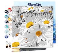 Figured'Art Mini Pintar por Números 20x20cm con marco para Adultos Margaritas bonitas - Manualidades con pintura acrílica - Kit Cuadro DIY completo