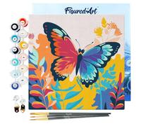 Figured'Art Mini Pintar por Números 20x20cm con marco para Adultos Mariposa Tropical - Manualidades con pintura acrílica - Kit Cuadro DIY completo
