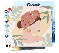 Figured'Art Mini Pintar por Números 20x20cm con marco para Adultos Mujer con un turbante de perfil - Manualidades con pintura acrílica - Kit Cuadro DIY completo