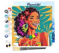 Figured'Art Mini Pintar por Números 20x20cm con marco para Adultos Mujer Isleña Pop Art - Manualidades con pintura acrílica - Kit Cuadro DIY completo